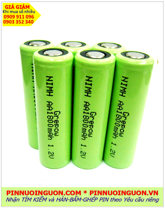 Pin sạc 1.2v-AA1800mAh, Pin sạc công nghiệp đầu bằng NiMh 1.2v AA1800mAh, Cell pin Grepow 1.2v-AA1800mAh